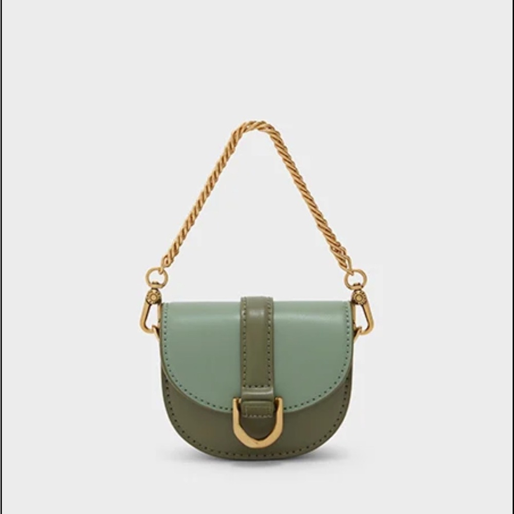 Charles & Keith Micro Gabine Two-tone Saddle Bag in Olive Green Color Block